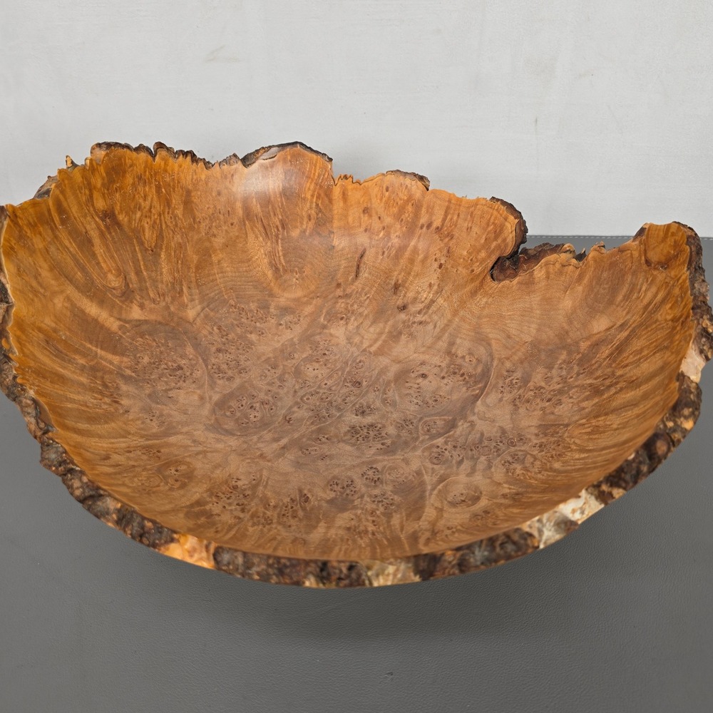 Hand Turned Maple Burl Wood Live Edge Decorative Bowl Signed Artisan Centerpiece